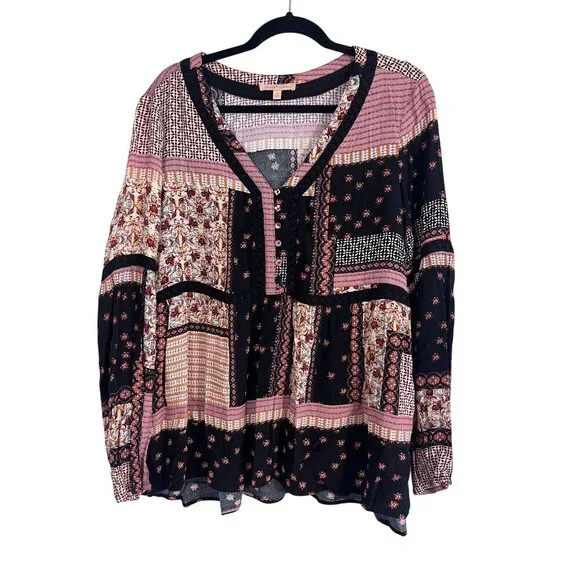 Gibson Top XL Orange Floral Patchwork Hippie Peasant Boho Western Floral Babydol - Picture 1 of 11